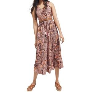 MADEWELL Bali Blooms Lace-Up Ruffle Hem Midi Dress